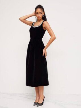 Black Midi Dress with Rhinestone Detailing